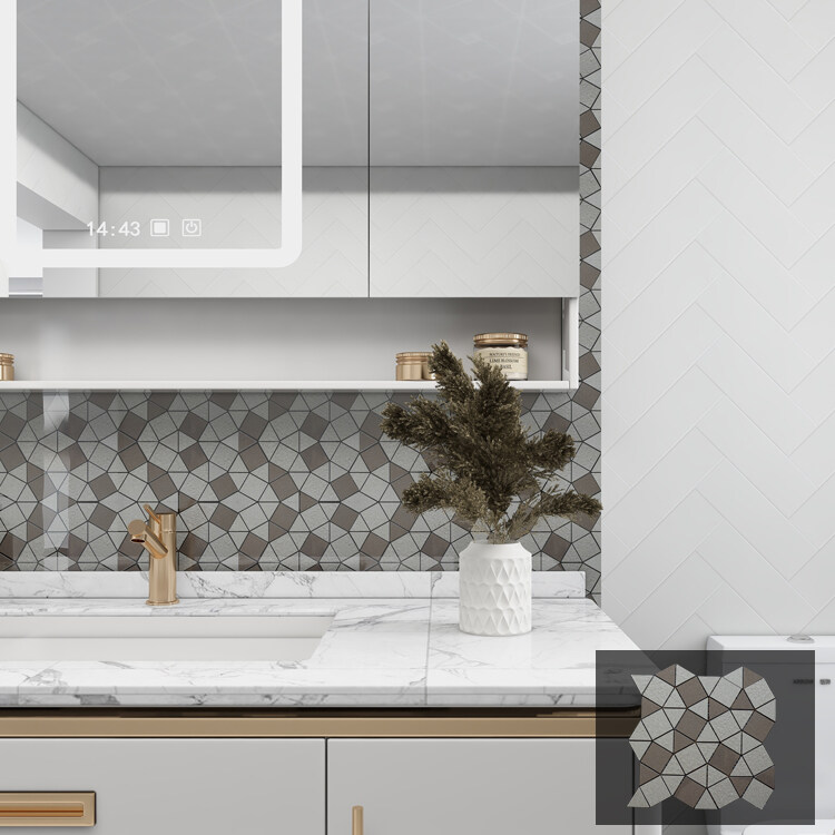 irregular shaped mosaic tiles in kitchen backsplash