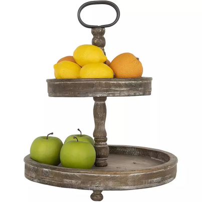 Farmhouse 2 Tiers Wooden Tray Vintage Cake Stand