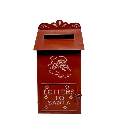 Santa Clause Metal Red & Silver Outdoor Post Mail Box