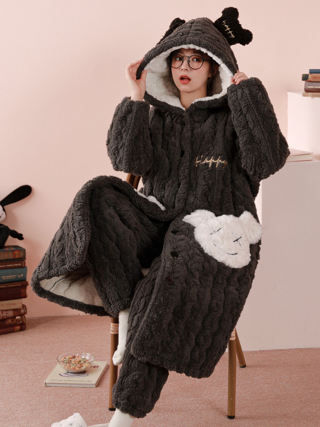 Hooded Pajamas Flannel Two-Piece Suit