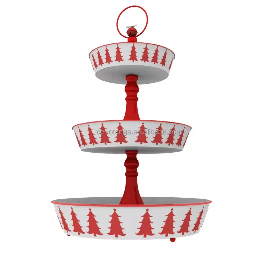 Three-tier Christmas Storage Serving Tray with Christmas Tree Pattern