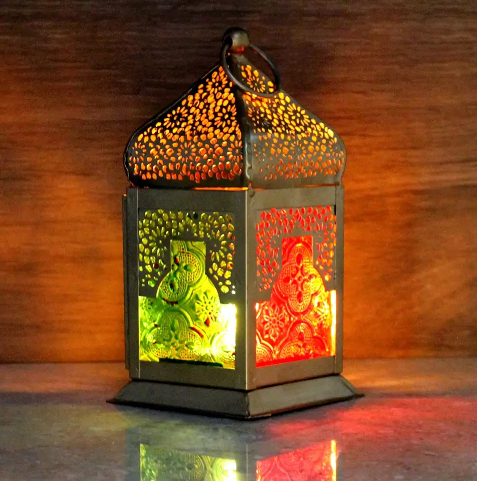 مصباح طاولة مغربي زجاجي متعدد الألوان