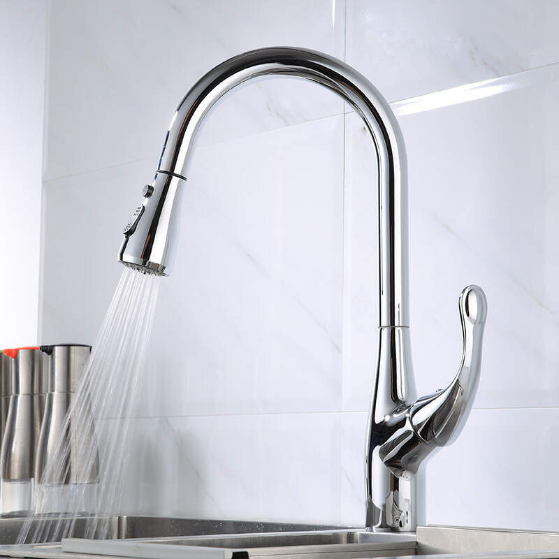 Kitchen faucet single hole pull out the sink kitchen sink mixing faucet one-button water stop