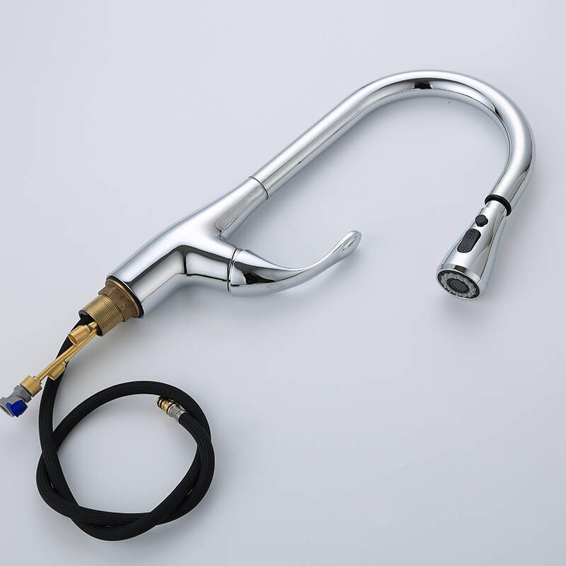 Kitchen faucet single hole pull out the sink kitchen sink mixing faucet one-button water stop