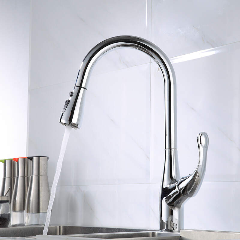 Kitchen faucet single hole pull out the sink kitchen sink mixing faucet one-button water stop