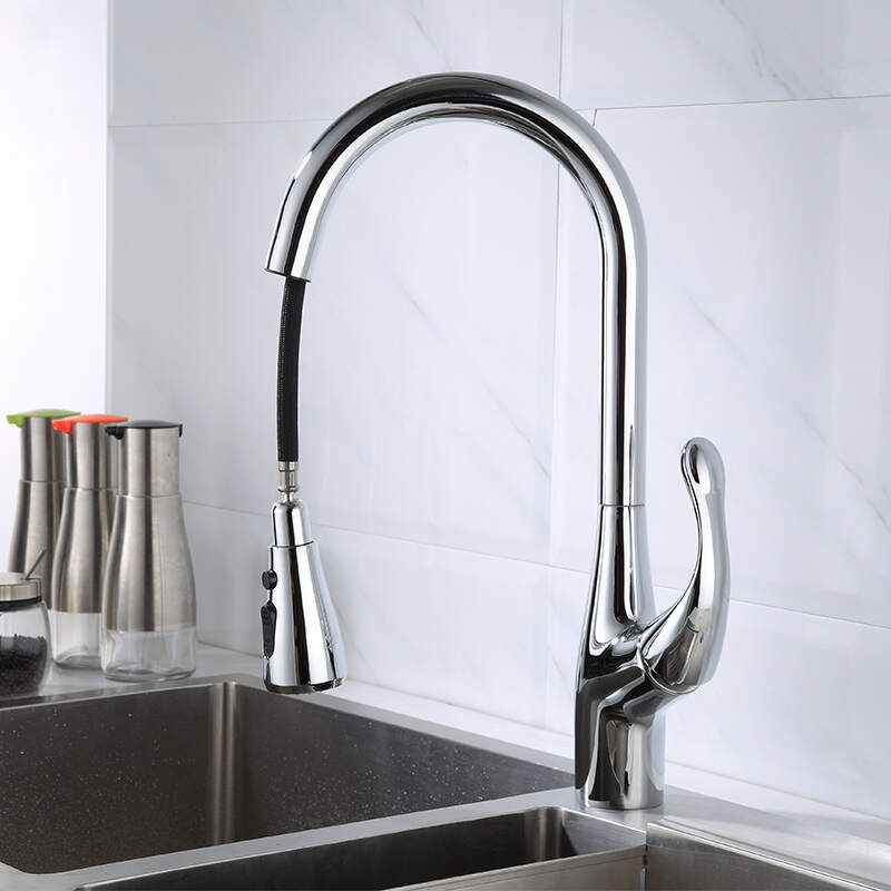 Kitchen faucet single hole pull out the sink kitchen sink mixing faucet one-button water stop