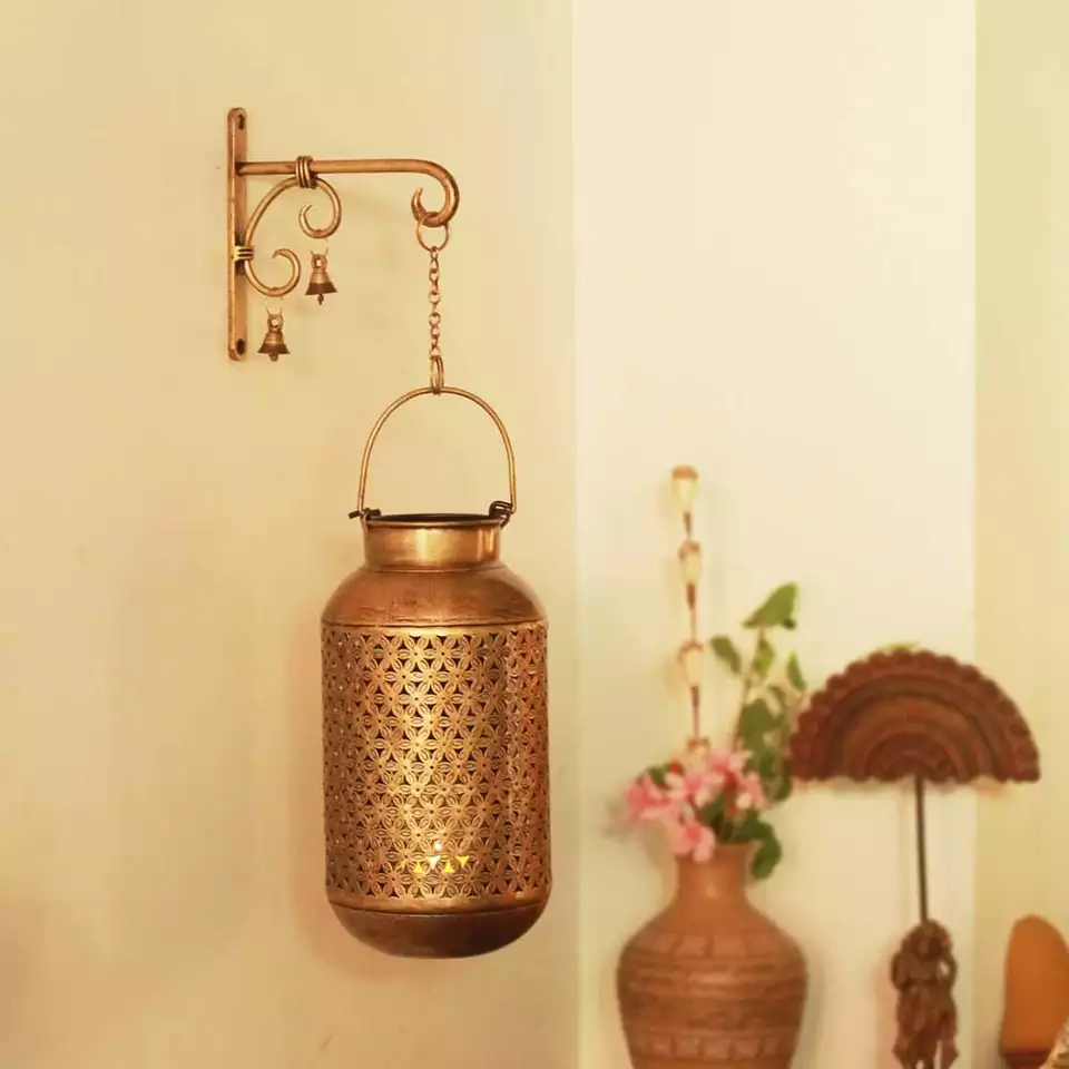 Gold Iron Decorative Camping Hanging Lantern