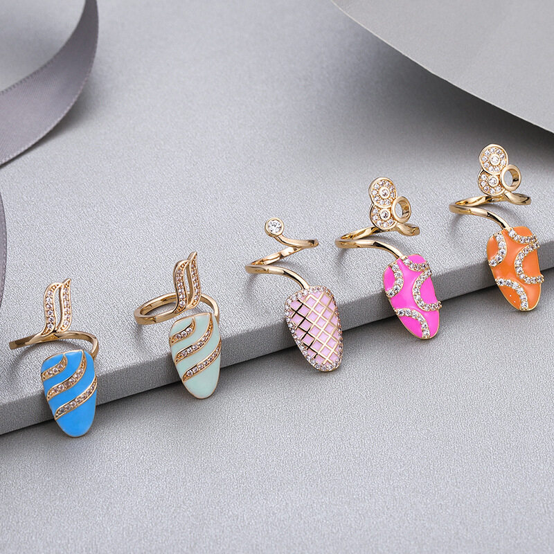 New Colorful Zircon Oil Dropping Copper Nail Rings Fashion Delicate Plated Gold Opening Adjustable Rings Fashion Jewelry