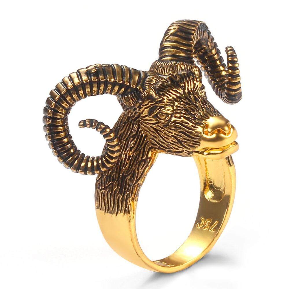 Personality Gold Plated Ram Head Rings for Men Women Punk Style Animal Jewelry Biker Finger Ring Satan Sheep Head Jewelry