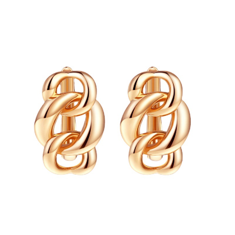 Gold Plated Fashion Chain Pattern Brass Clip Stud Earrings