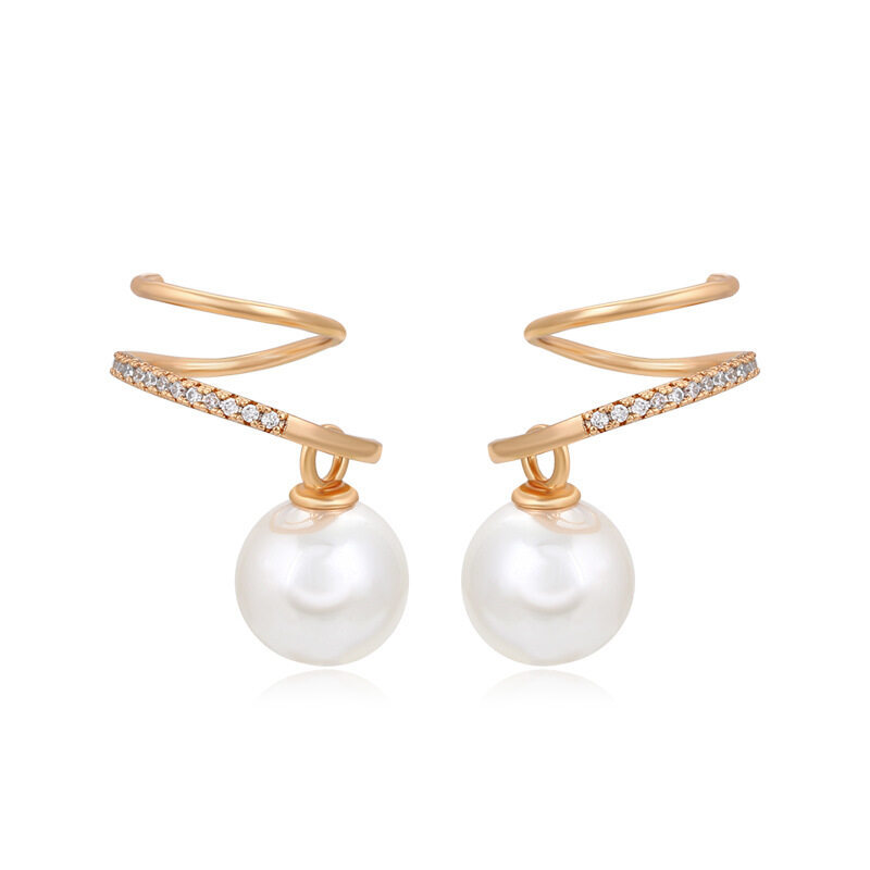 Fashion Jewelry Rotating CZ Pave Shell Pearl Brass Dangle Earrings for Women