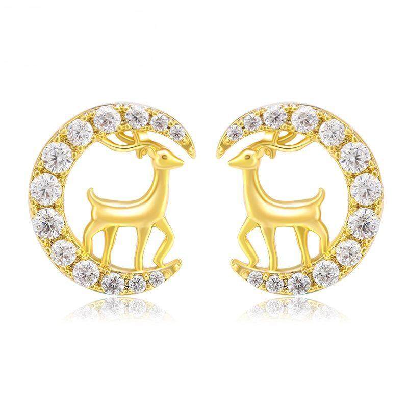 18K Gold plated Christmas Deer Cubic Zircon Stone Setting Brass Drop Earrings