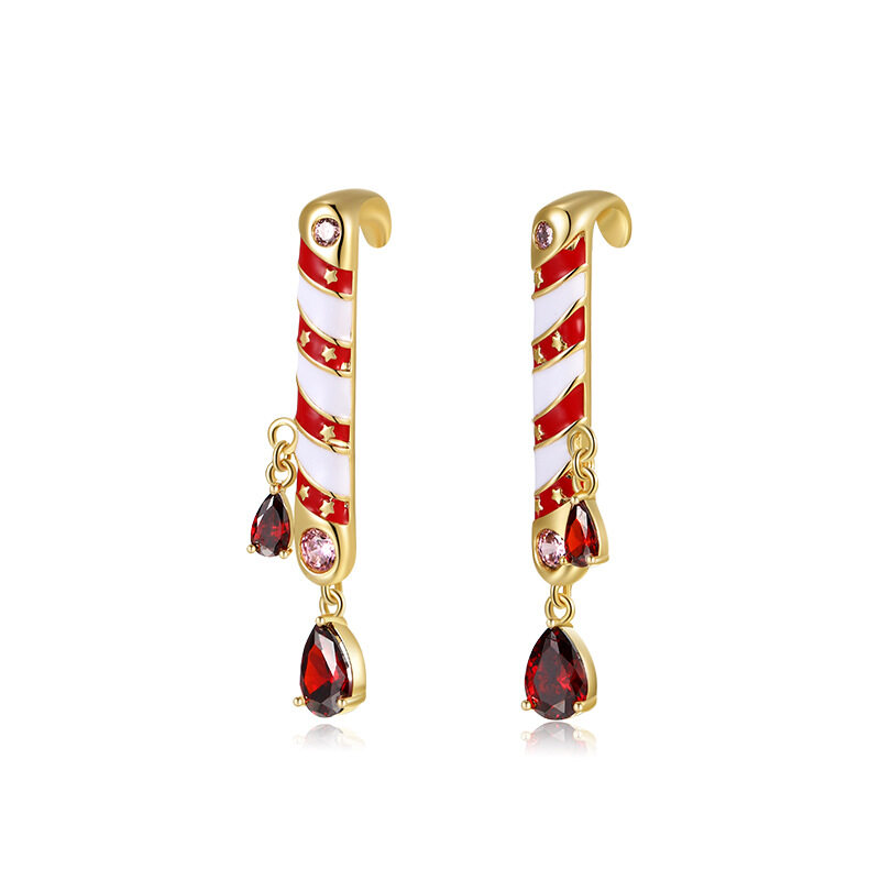 18K Gold plated Christmas Candy Cubic Zircon Stone Setting Brass Enamel Drop Earrings