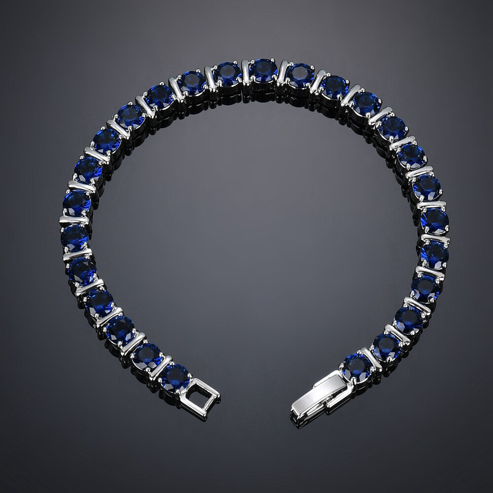 Luxury White Gold plated  Fashion AAA Blue Cubic Zircon Stone Setting Chain Tennis Bracelet for Women Gift