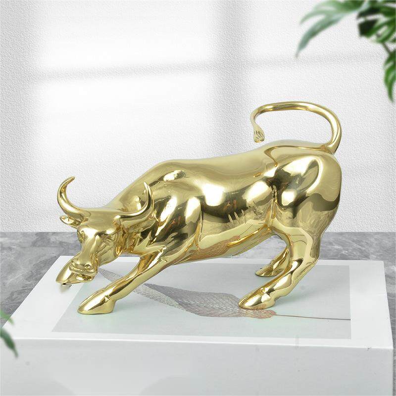 100% Brass Bull Wall Street Cattle Sculpture Copper Cow Statue Mascot Exquisite Crafts Ornament Office Decoration Business Gift