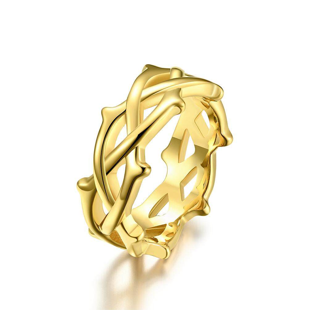 Fashion European and American Golden Thorn Vine Woven Stainless Steel Ring for Women's Weddings Jewelry Gifts