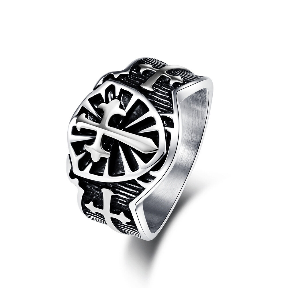 Gothic 304L Stainless Steel Warrior Cross Shield Knight Templar Ring Jewelry