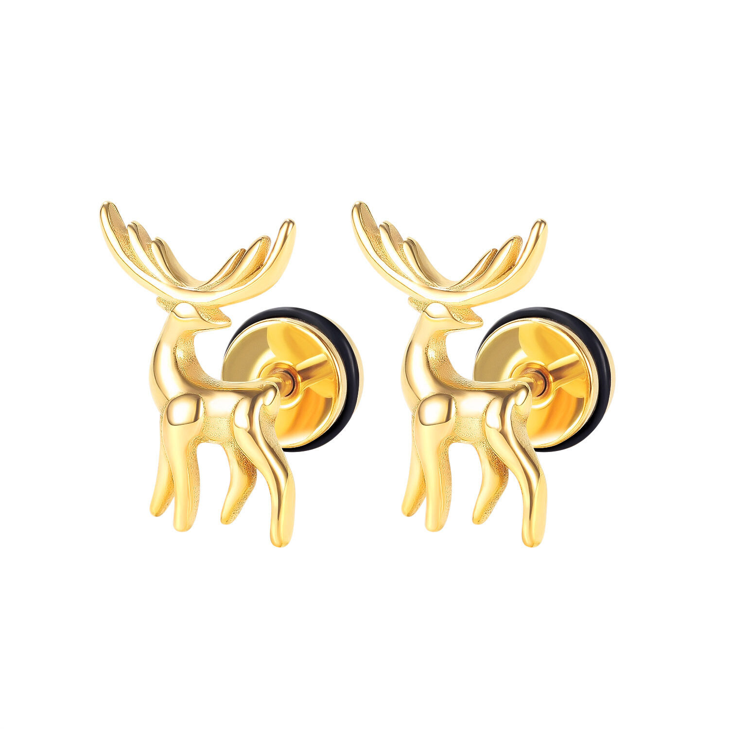 Fashion Mini Simple 18K Gold Plated Christmas Elk Stainless Steel Unisex Stud Earrings