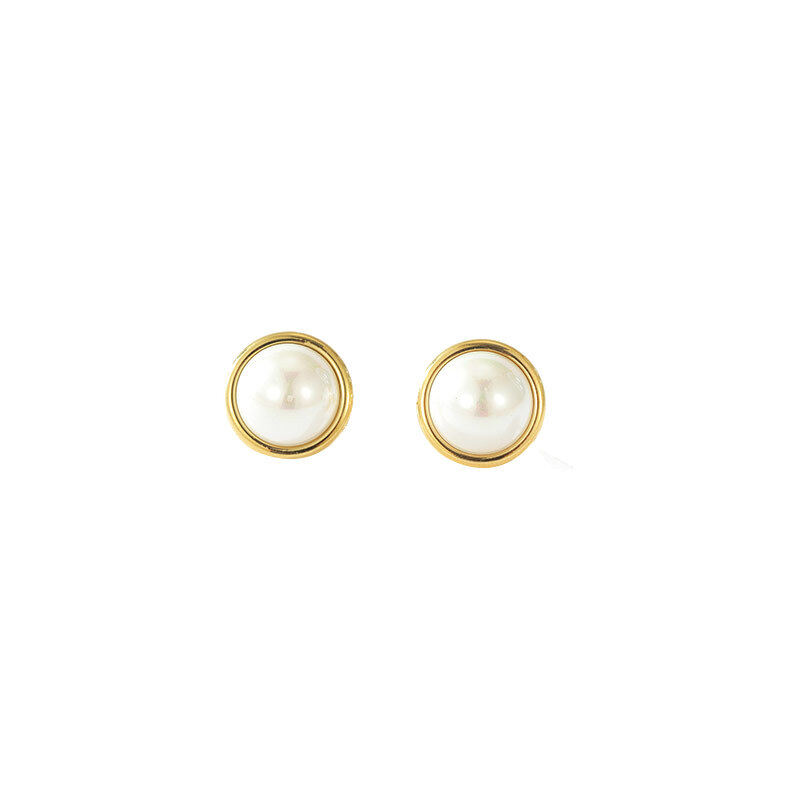 Classic French Simple Elegant Pearl Stainless Steel Stud Earrings for Woman