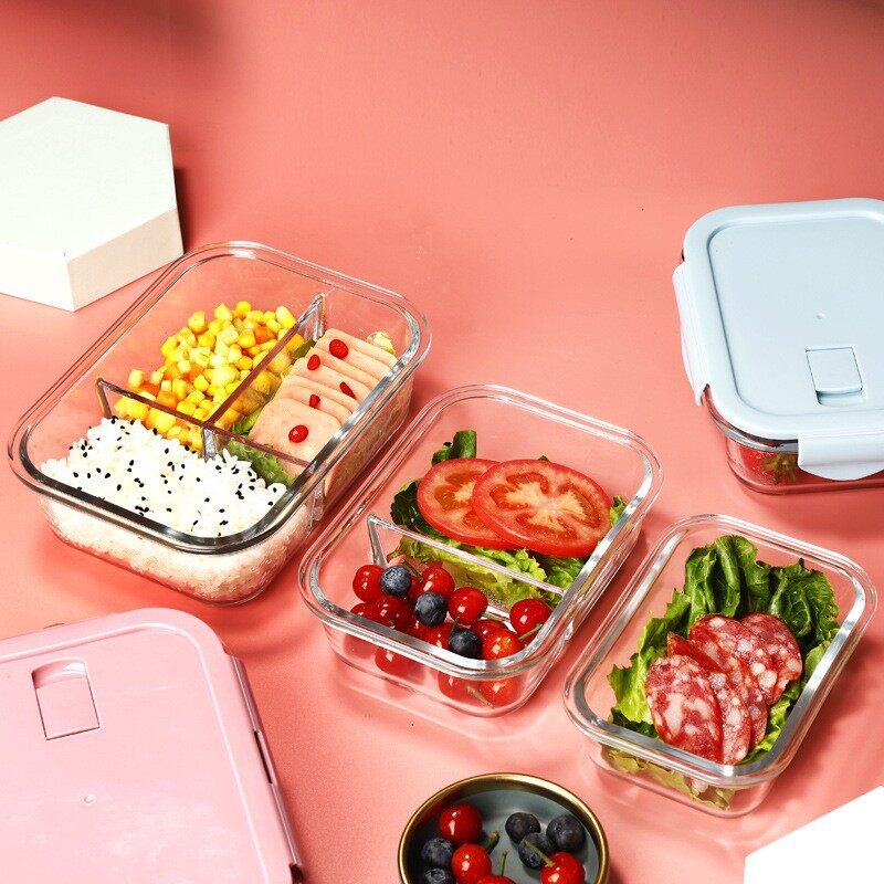 3 compartment glass lunch box, microwavable glass lunch box