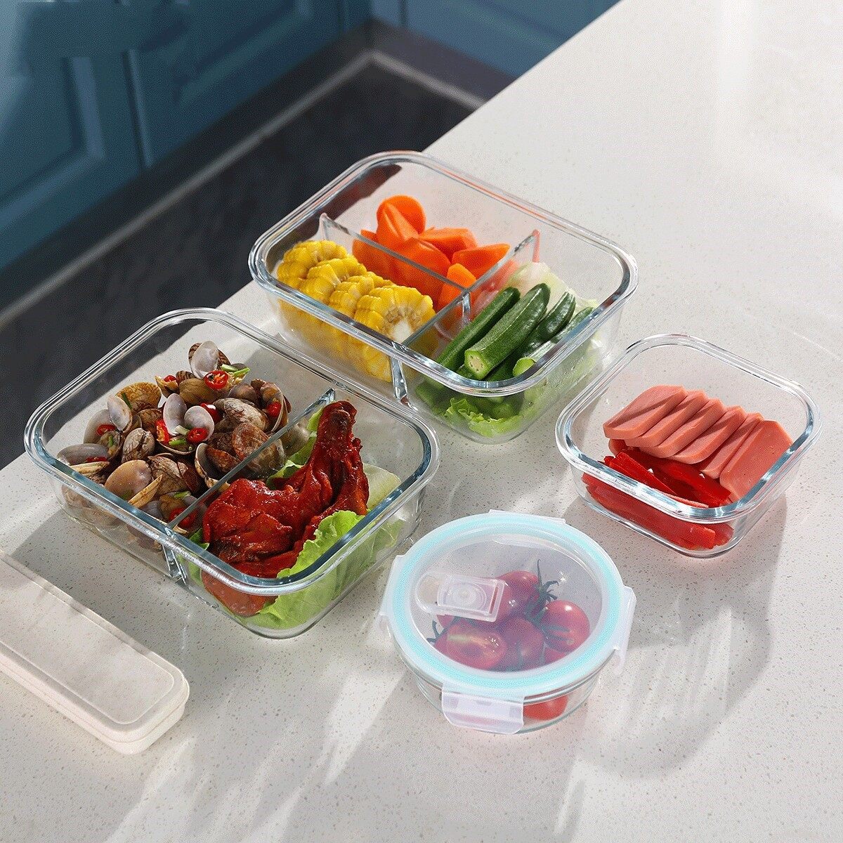 3 compartment glass lunch box, microwavable glass lunch box