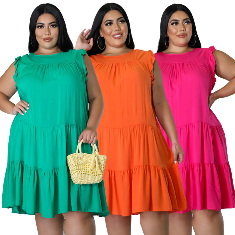 3 Color Plus Size Solid Color Women's Casual Dress