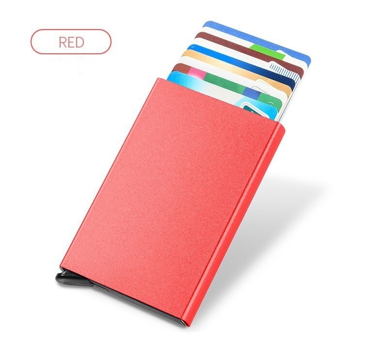 Aluminum Anti Scanned Slim Pocket Wallet Card RFID Blocking Auto Pop Up 9-11 Pieces Credit Cards Holder Case