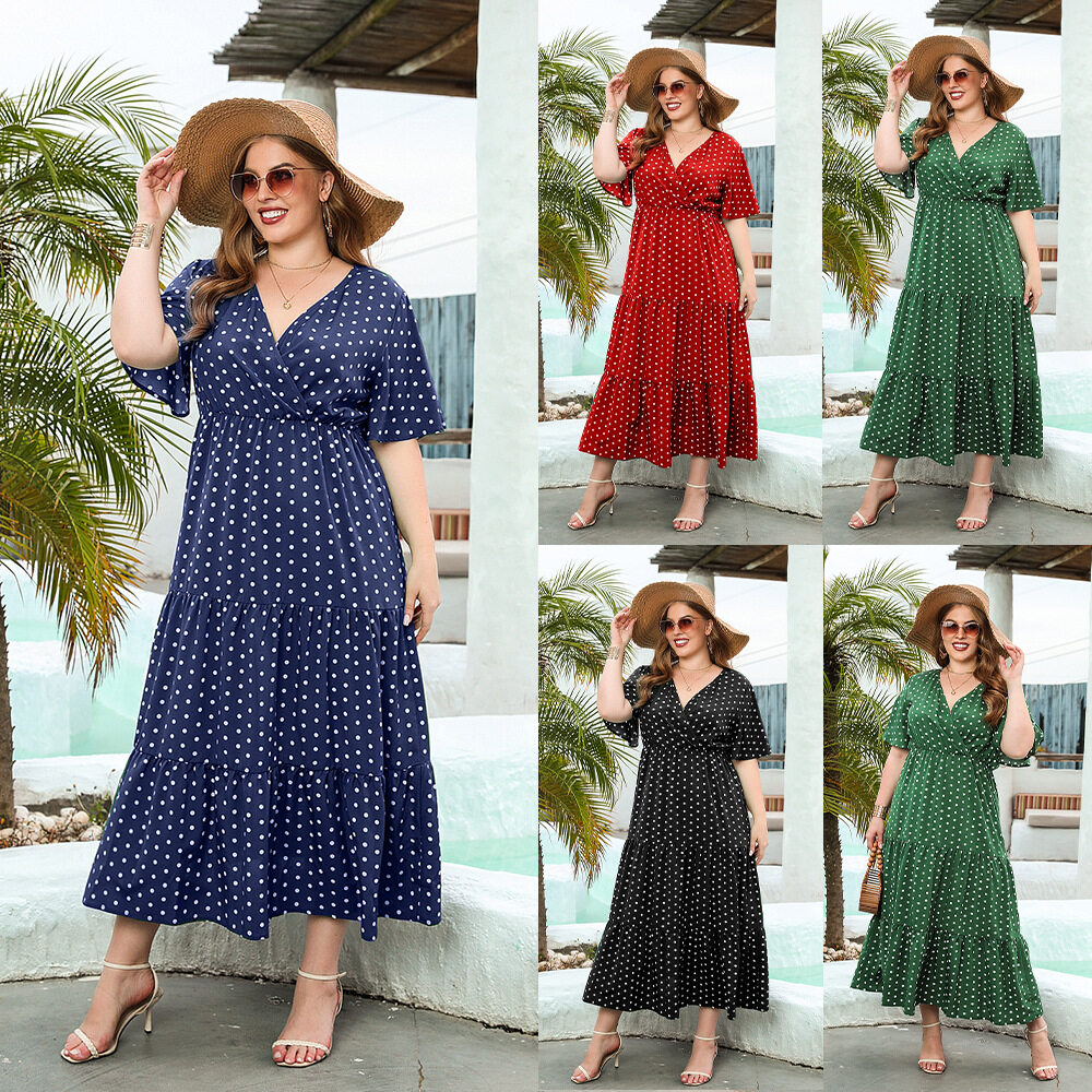 Elegant Plus Size Women Dot Printing Dress