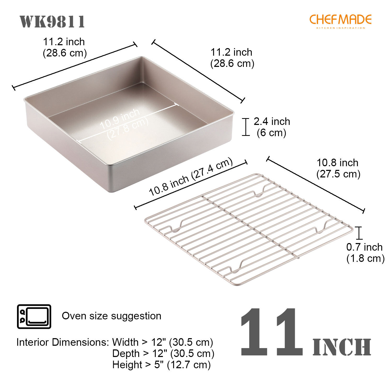 11.2 x 11.2 Square Deep Roasting Pan with Rack