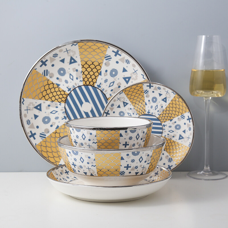Factory Direct Sale Blue And Gold Ceramic Dining Dinner Set
