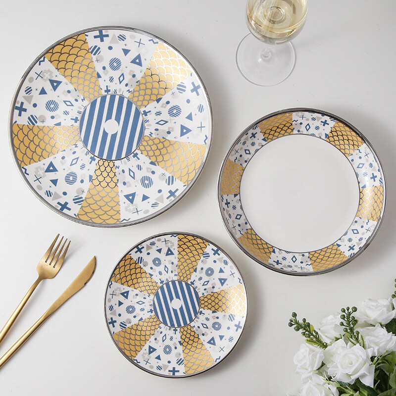 wholesale dinnerware sets; ceramic tableware; white and gold dinnerware set