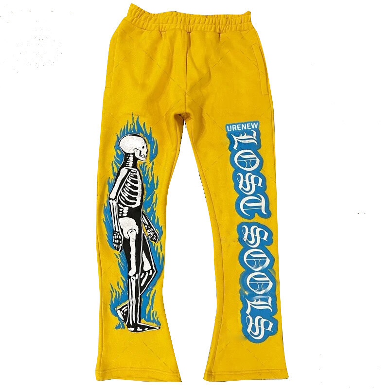 Custom Logo Streetwear Casual Solid Jogger Skeleton Puff Print Fleece Stapelte Flared Jogbants Herrenhosen &amp; Hosen