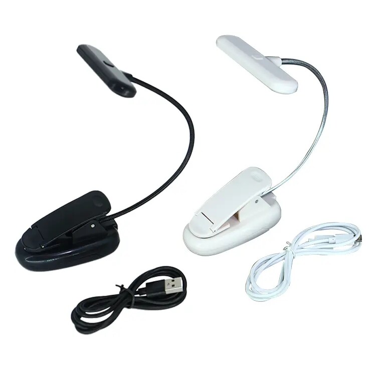 portable USB rechargeable LED reading light amber color brightness adjustable clip-on book lights flexible