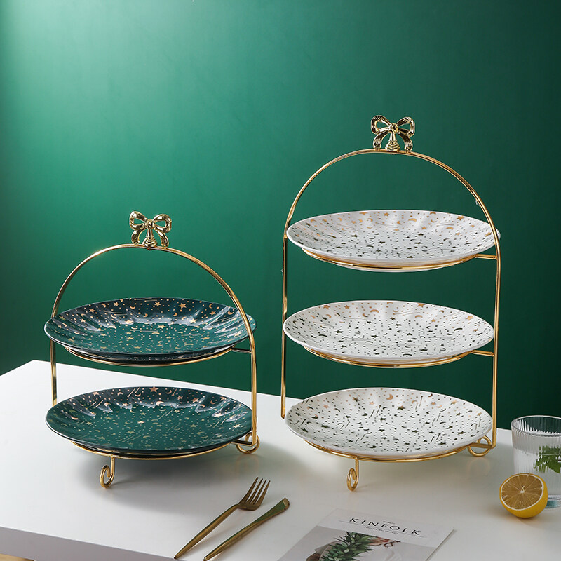 Elegant Golden Afternoon Tea Cake Stand With Plates Cheap