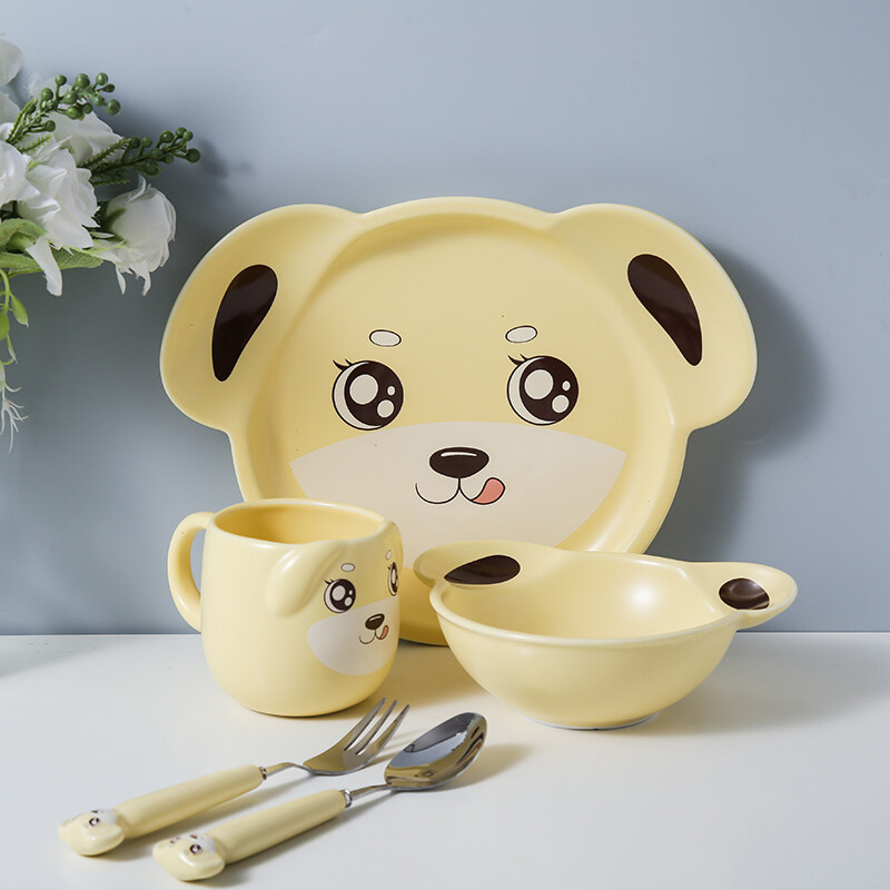 Cute Cartoon Puppy Shaped Toddler Plates Mug And Bowls Sets