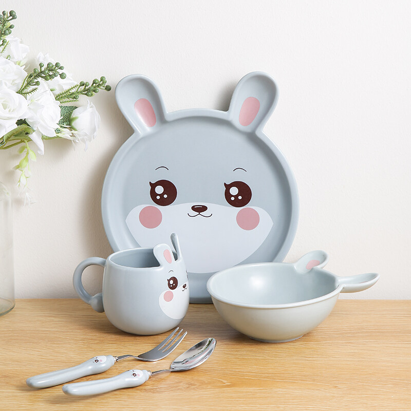 Adorable Rabbit Shaped Children's Dinner Set With Cutlery