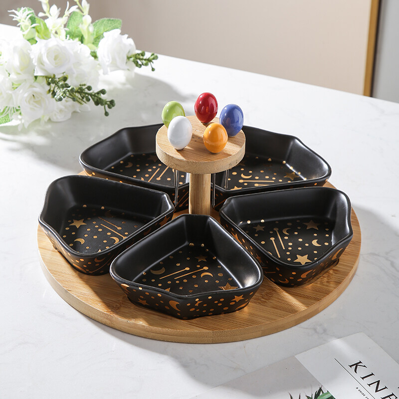 Wholesale Black Divided Snack Dish Bowl With Round Tray