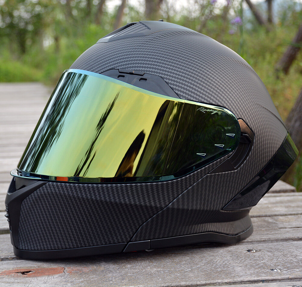 Carbon Fiber Motorcycle Helmet Modular Flip up Full Face with Dual Visor