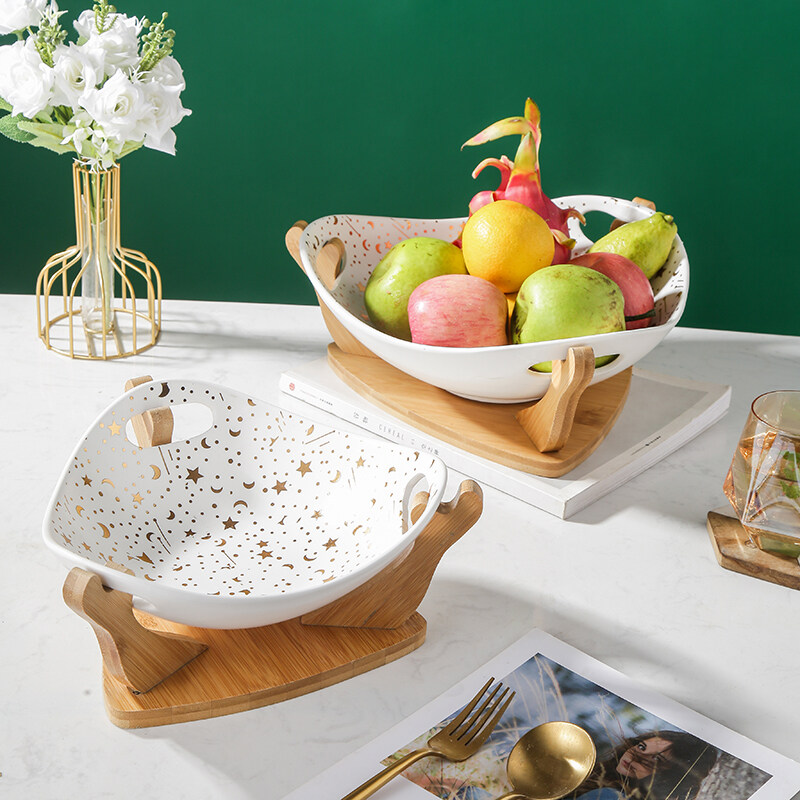 Wholesale Stylish Elevated Fruit Bowl And Wooden Stand