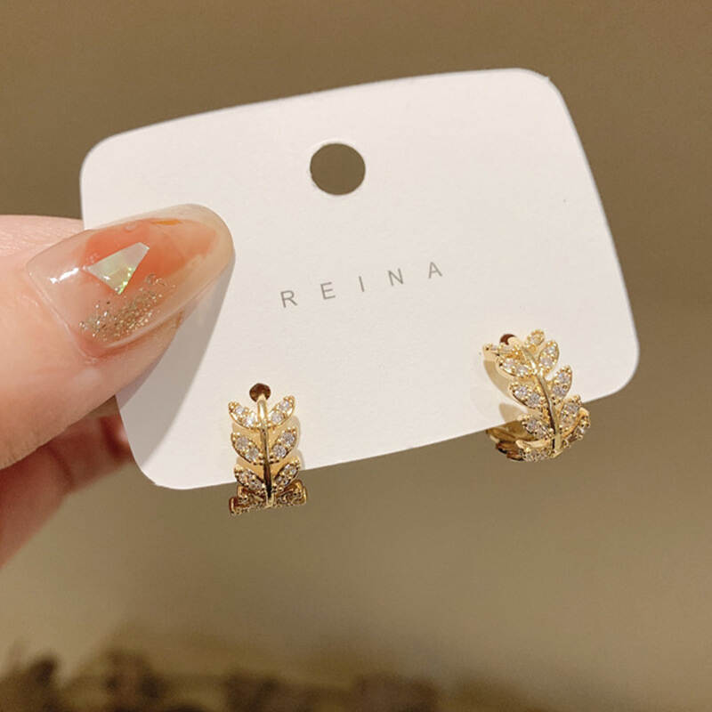 Adora A2305-6 Luxury 18k Gold Plated Retro Leaf Shape Zircon Hoop Earrings Jewelry For Women