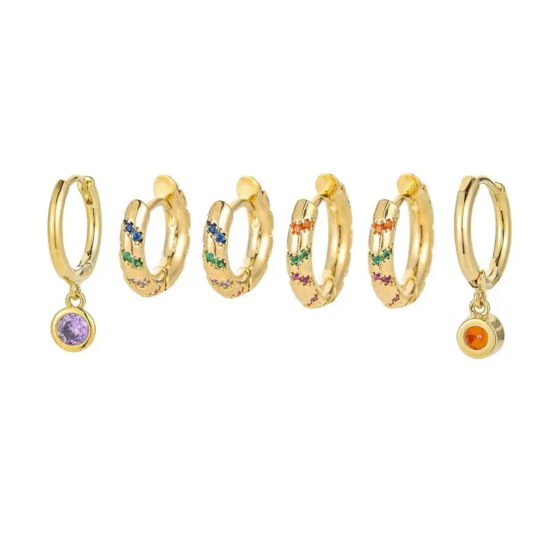 Adora A2305-16 Shiny Colorful Zircon Round Circle Hot Sale Women Fashion Jewelry Huggie Earring Set