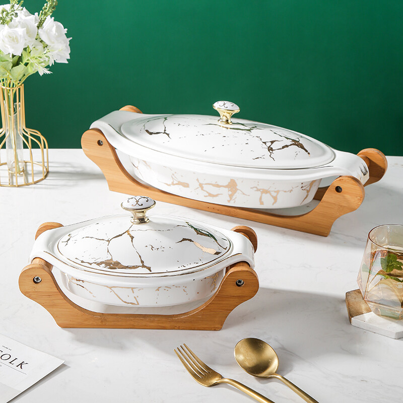 Bulk Gold Pattern White Porcelain Tureen With Lid Supplier