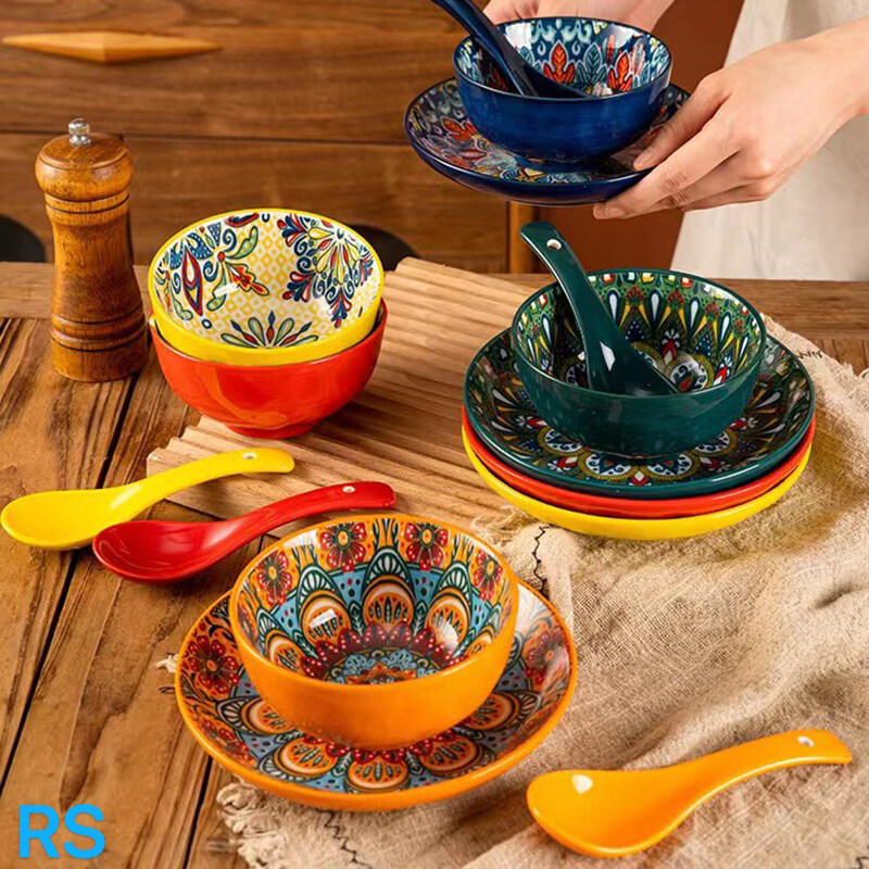 Bohemian Style Stackable Dinnerware Set Colorful Tableware