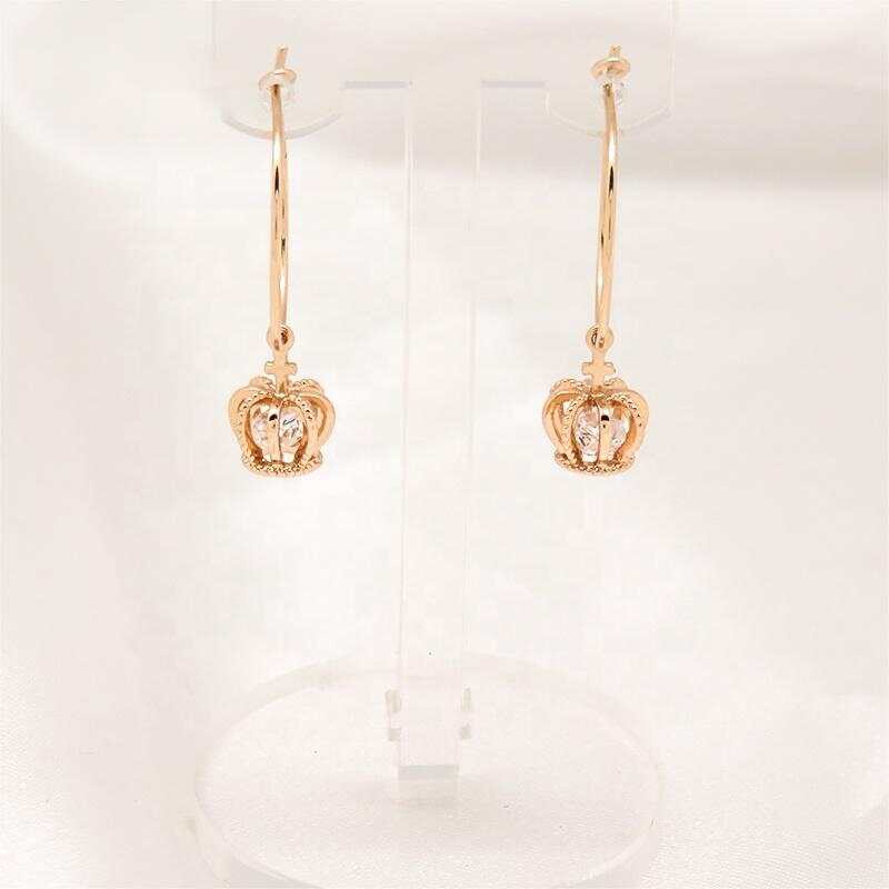 Zircon Crown Pendent Hoop Earrings