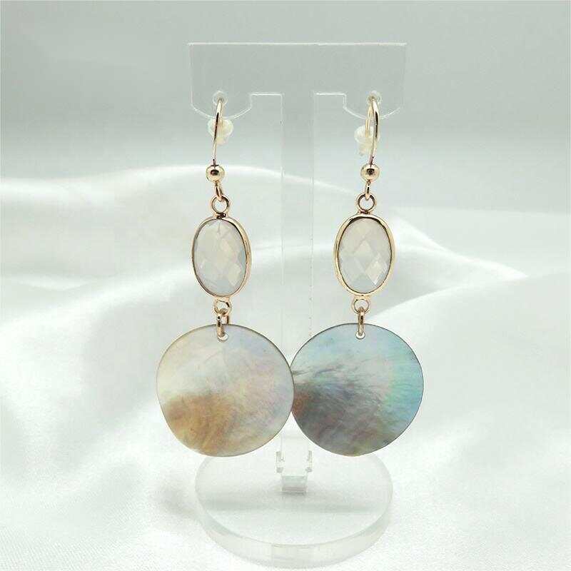 Handmade natural shell pendant clear crystal hook earrings