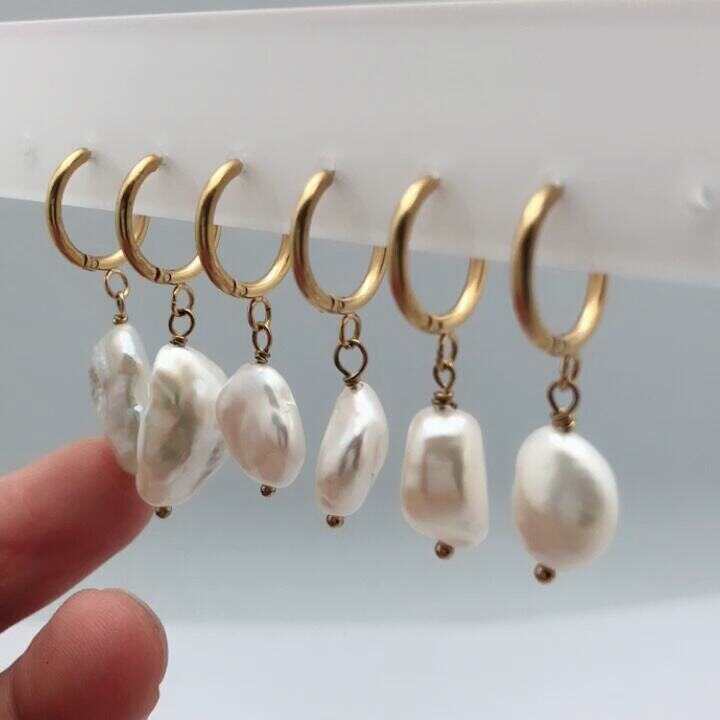 Different shape baroque pearl hoop earrings