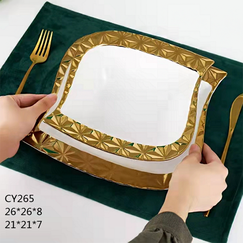 white and gold plates set; rimmed plates; fancy dinner plates