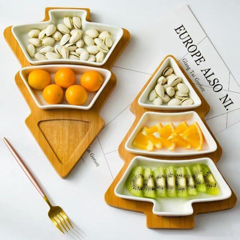 snack compartment tray; ceramic snack plate; snack tray gifts