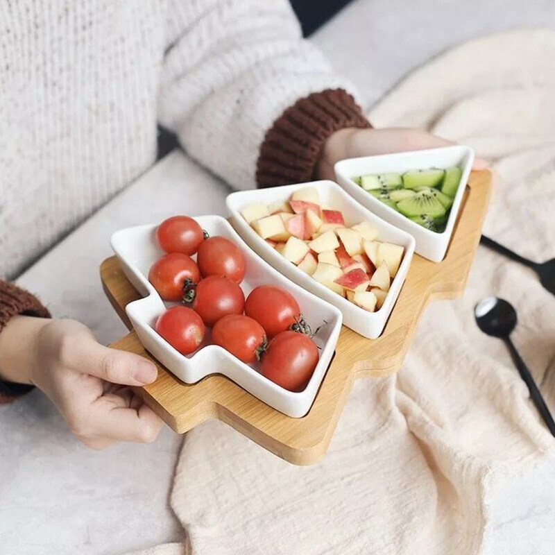 snack compartment tray; ceramic snack plate; snack tray gifts