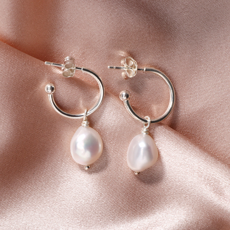 Freshwater Baroque Pearl Open Hoop Earrings